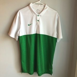Nike Green and White Dri Fit Polo Size L